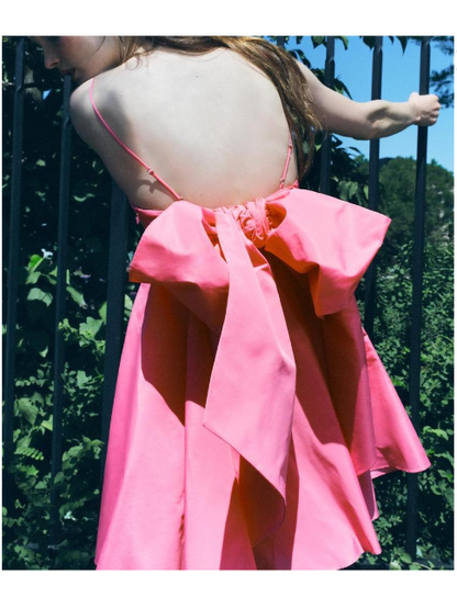 Spaghetti Strap Bow knot V Neck Short Dress