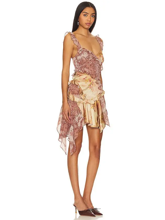 Asymmetric Floral Ruffle Print Short Dress