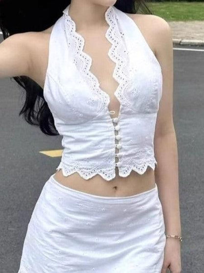 Cotton Halterneck Vest Top & Skirt coord Set