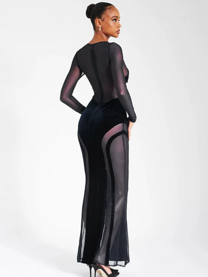 Long Sleeve Mesh Bralette See Through Sheath Dress