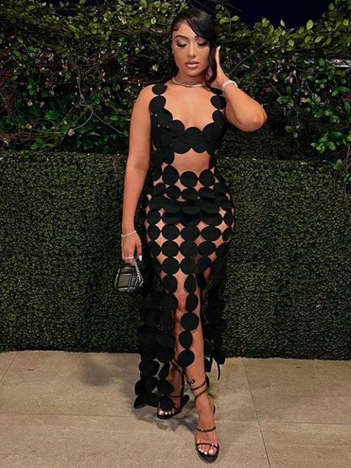 Backless Hollow Out Cutout Fringe Maxi Dress