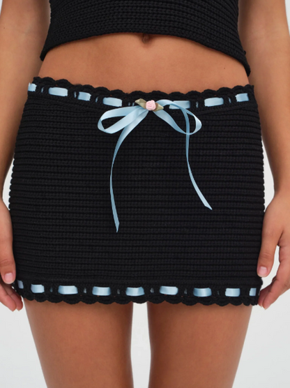 Crochet Drawstring Tube Top & Mini Skirt Coord Set
