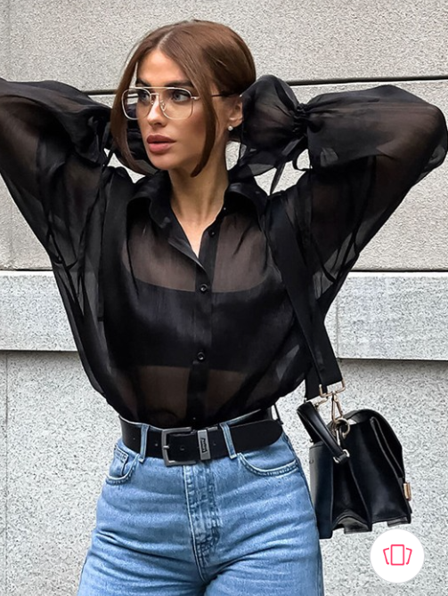 Bell Sleevees See Through Shirt With Attached Belt