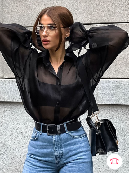 Bell Sleevees See Through Shirt With Attached Belt