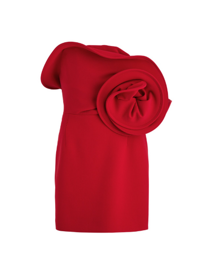 Red Tube Flower Applique Short Bodycon Dress