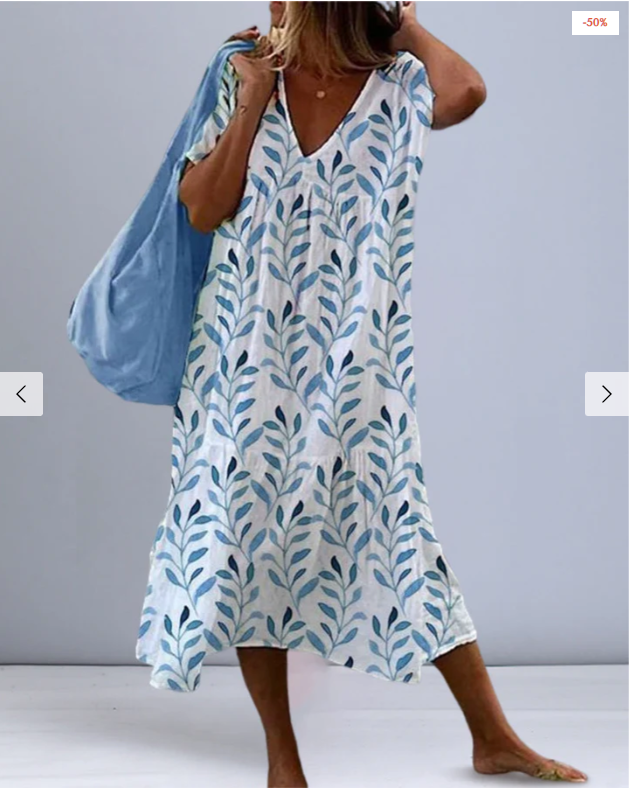 | Women's V-Neck Dress in Leaf Print