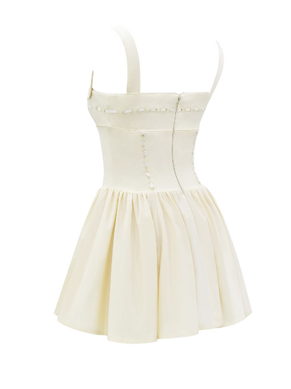 Square Neck Short Embroidered Flare Dress