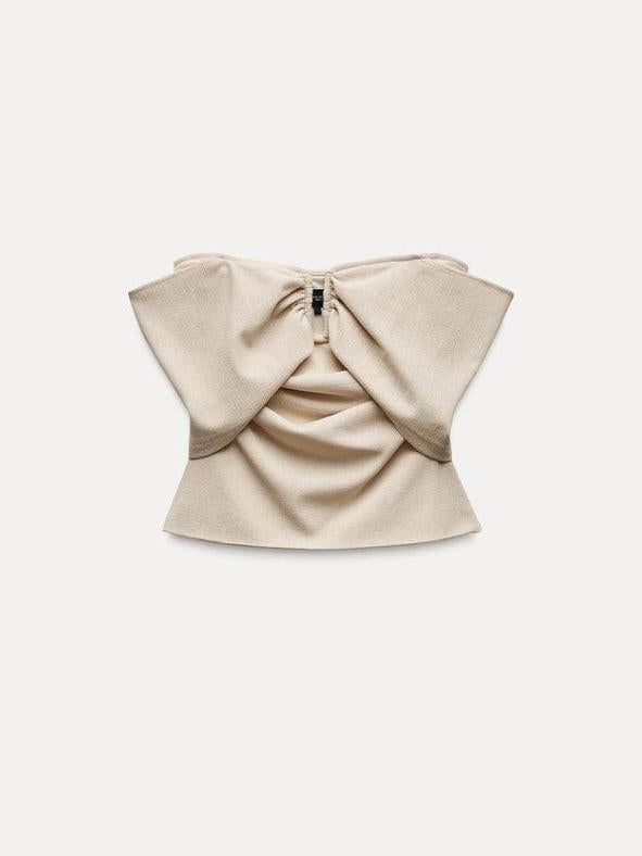 Off Shoulder V Neck Bow Tube Top