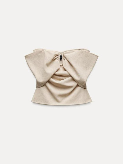 Off Shoulder V Neck Bow Tube Top