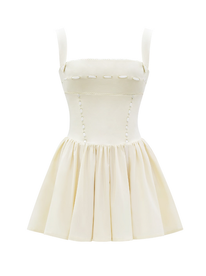 Square Neck Short Embroidered Flare Dress