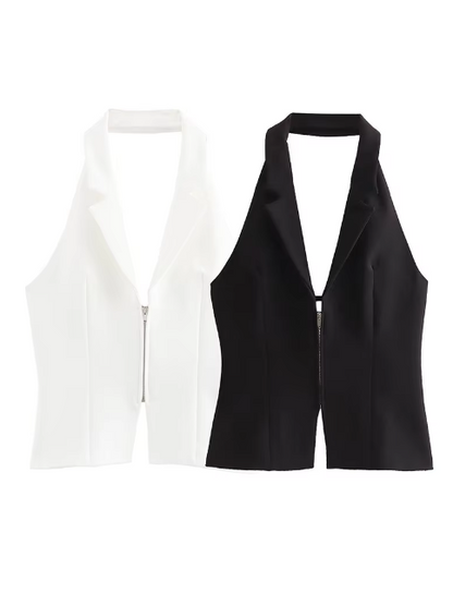 Halterneck Zip-up Backless Top