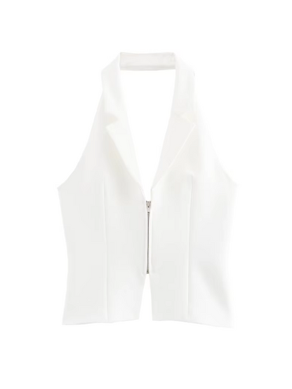 Halterneck Zip-up Backless Top