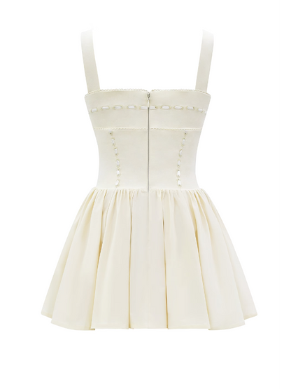 Square Neck Short Embroidered Flare Dress