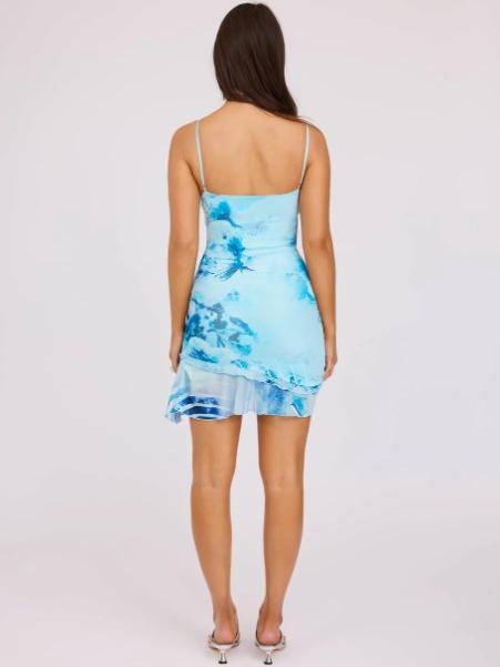 Asymmetric Ruched Tie Dye Print Short A Line Dress