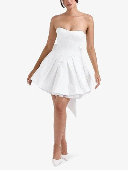 Bow Applique Corset Tube Flare Short Dress