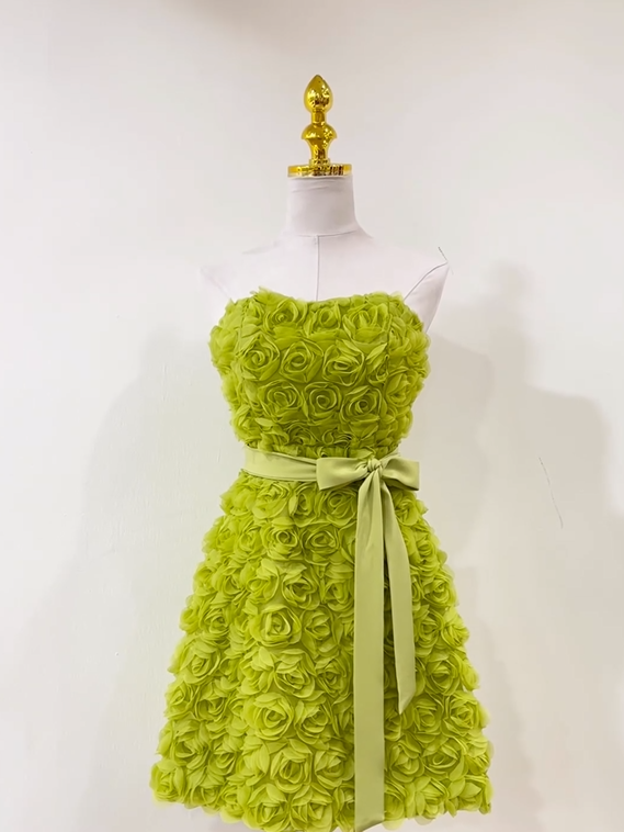 Tube Bandeau Rose Short Dress with Belt