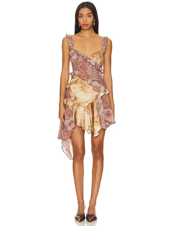 Asymmetric Floral Ruffle Print Short Dress