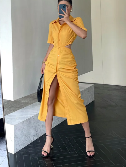 Solid Cutout Shirt Dress
