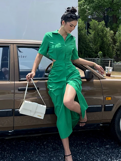 Solid Cutout Shirt Dress
