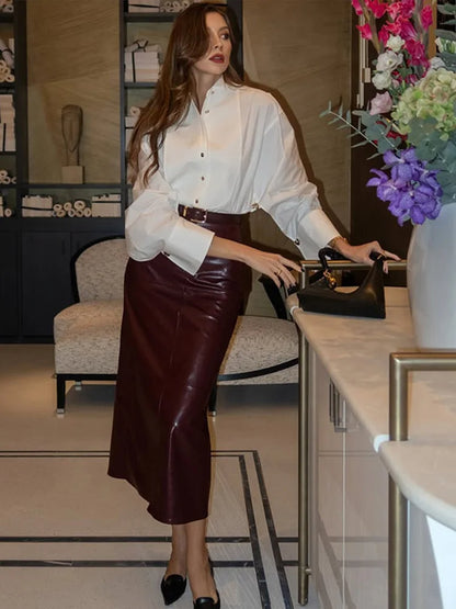 Elegant Irregular Women's Blouse Women Lapel Single Breasted Long Sleeve Shirt Lady Casual 2025 Spring New France Style Shirts