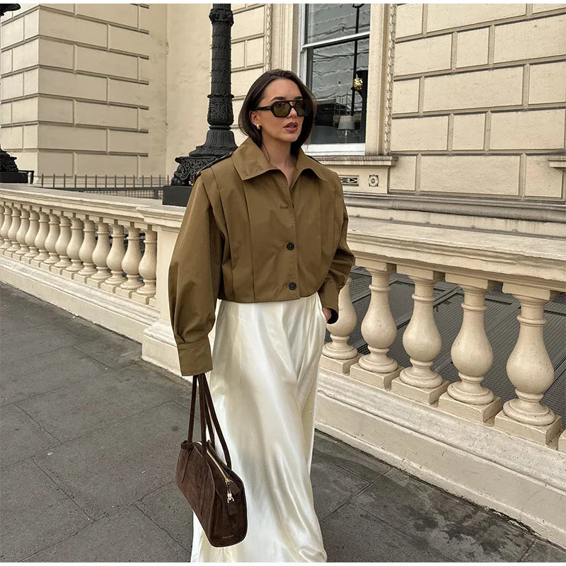 Lapel Single Breasted Loose Windbreaker Women Solid Oversized Jackets 2025 New Fashion Casual Autumn Chic High Street Outerwear