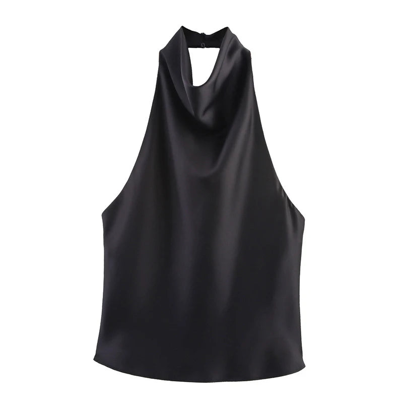 Sarina | Satin Backless Women's Halter Top