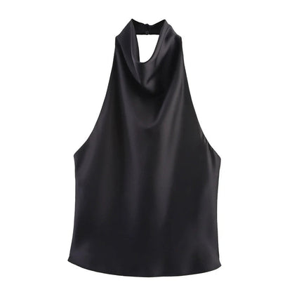 Sarina | Satin Backless Women's Halter Top