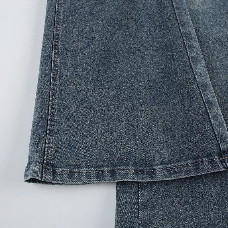 Vintage Button-up Denim Pants Street Style Low Rise Baggy Straight Jeans for Women y2k Aesthetic Loose Denim Trouser 90s