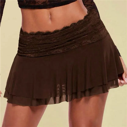 Brown Pleated Ballet Ruffle Skirt