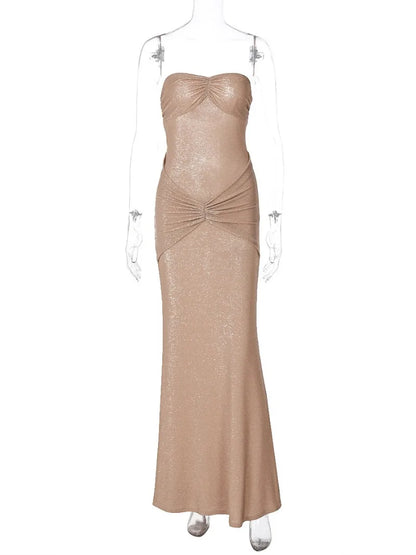 Elegant Strapless Long Maxi Mermaid Dress 2025 Women Sleeveless High Waist Ruched Backless Weddiing Party Evening Prom Dresses