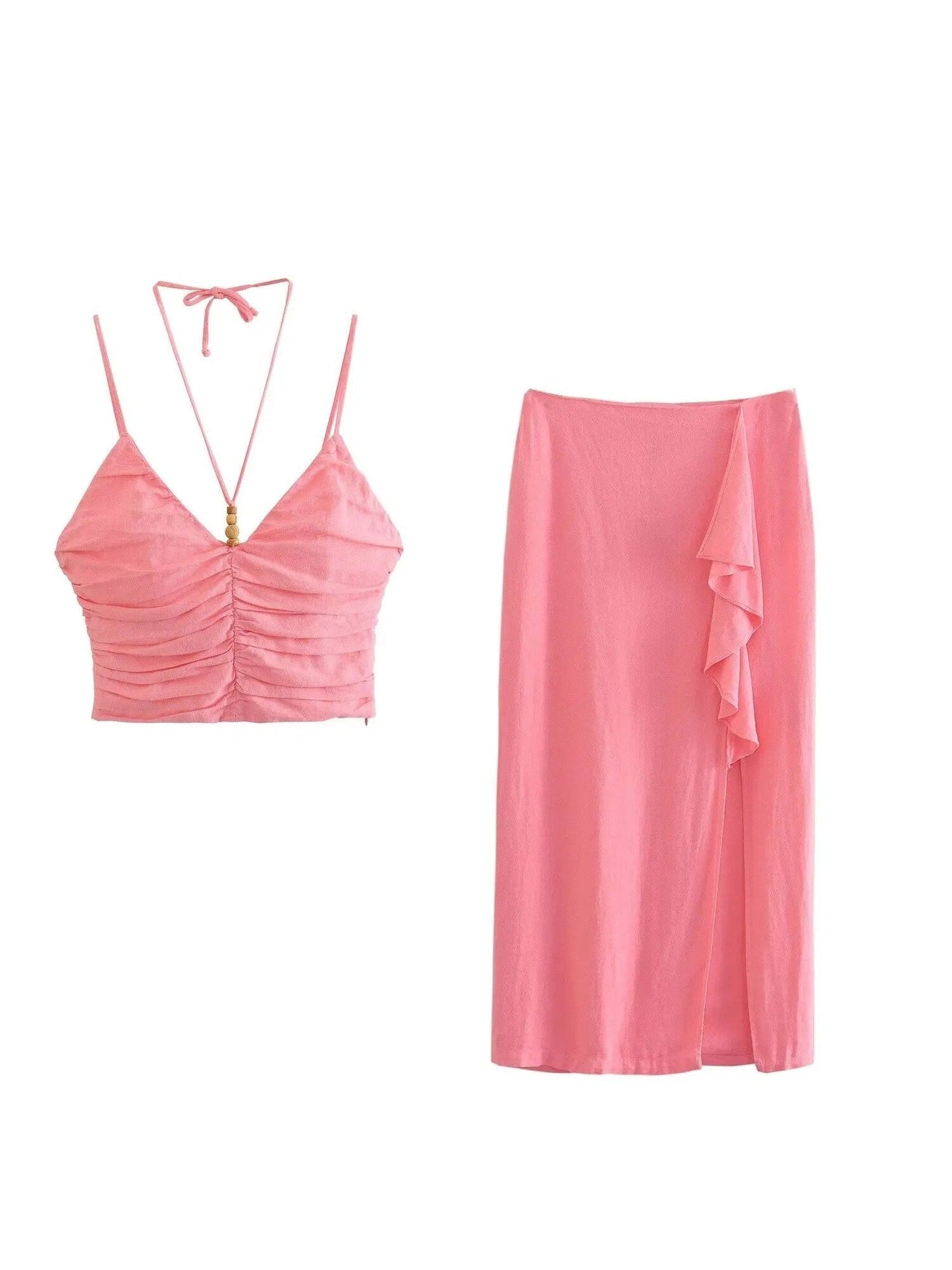 Pink Cami Top & Ruffles Skirt Coord Set