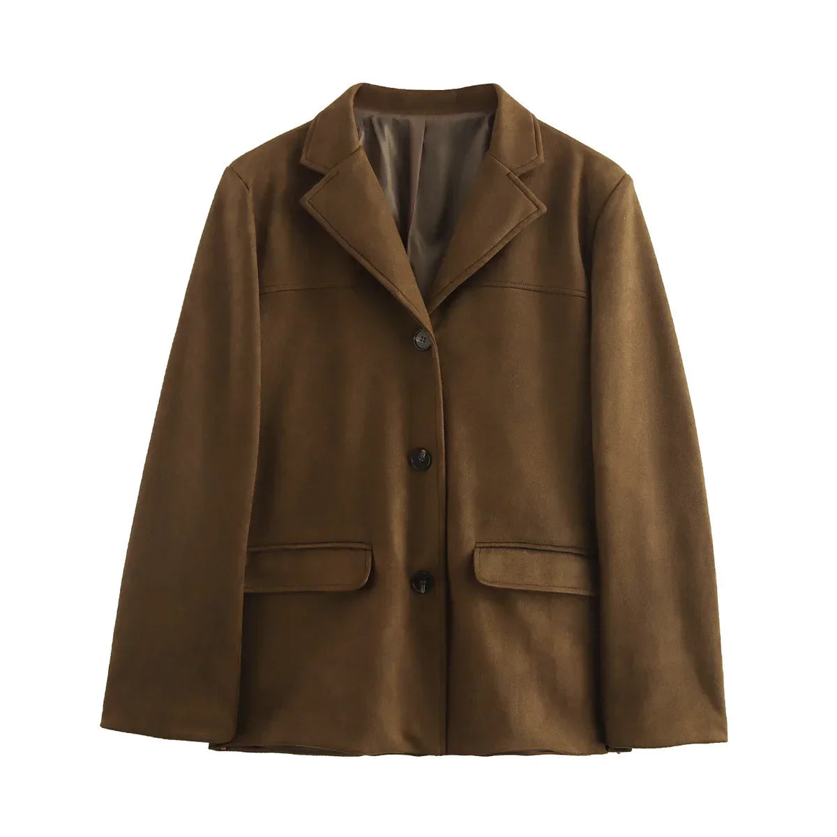 Women Autumn And Winter Suede Single-breasted Blazer Female Chic High Street Fashion Casual Lapel Long Sleeve Coat Mujer