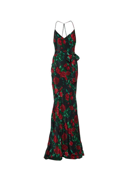 Print Halter Choker Spaghetti Strap Mermaid Maxi Dress