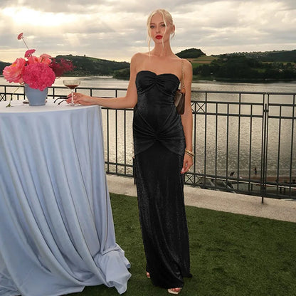 Elegant Strapless Long Maxi Mermaid Dress 2025 Women Sleeveless High Waist Ruched Backless Weddiing Party Evening Prom Dresses
