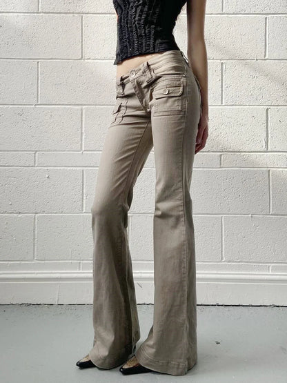 Slim Fit Simple Flared Pants Women High Fashion Causal England Style All-Match Basic Jeans Classical Clothing