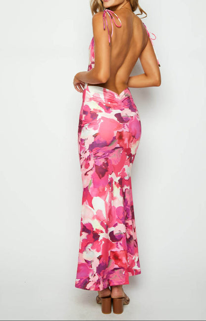 Agata Pink Print Maxi Dress