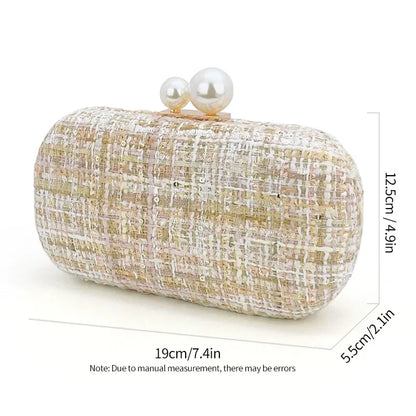 Sequin Tweed Pearl Clutch Wristlet