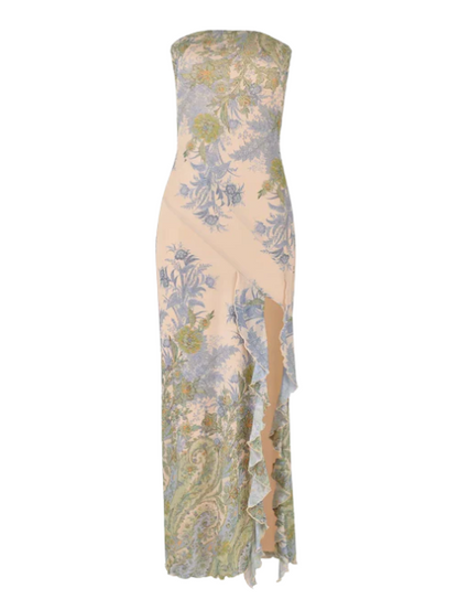 Seraphine| Romantic floral print strapless maxi dress