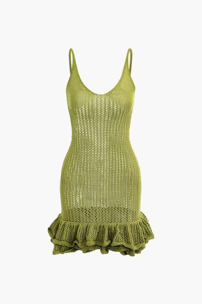 Serena Lace-Trimmed Ruffle Crochet Mini Dress