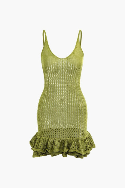Serena Lace-Trimmed Ruffle Crochet Mini Dress