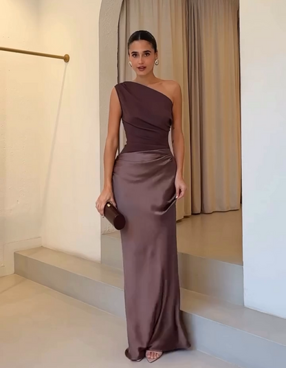 Serena™ | Satin One-Shoulder Evening Dress – Elegant Formal Look