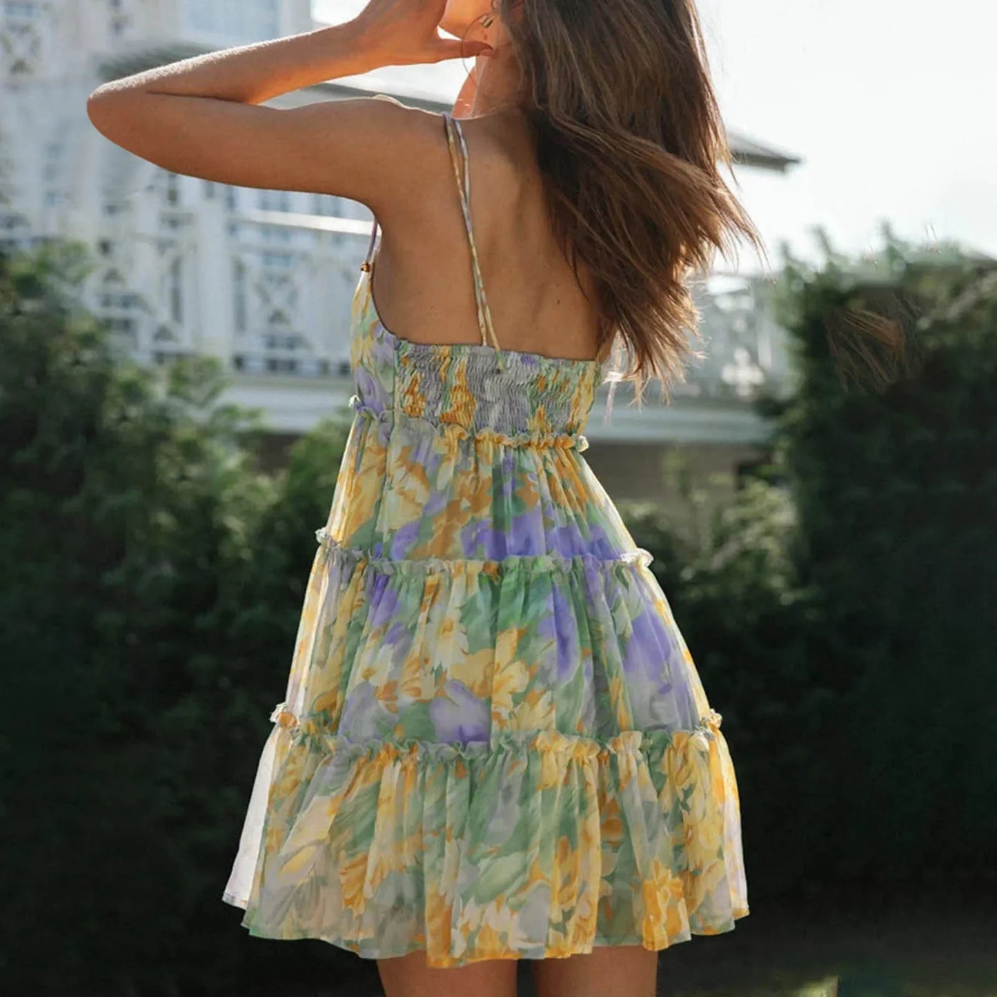 Sexy Chiffon Ruffle Floral Suspender Sundress