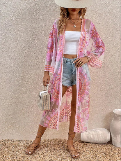 Colourful Floral Embroidery Boho Beach Cover-up Lace Bikini