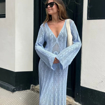 Sexy V Neck Crochet Boho Dress