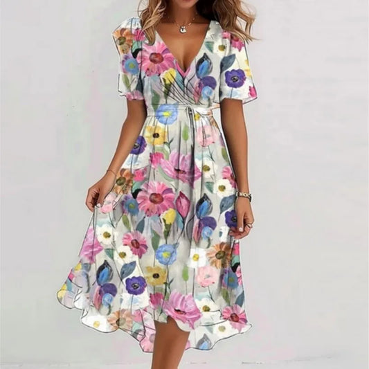 Sexy V-neck Floral Swing Dress