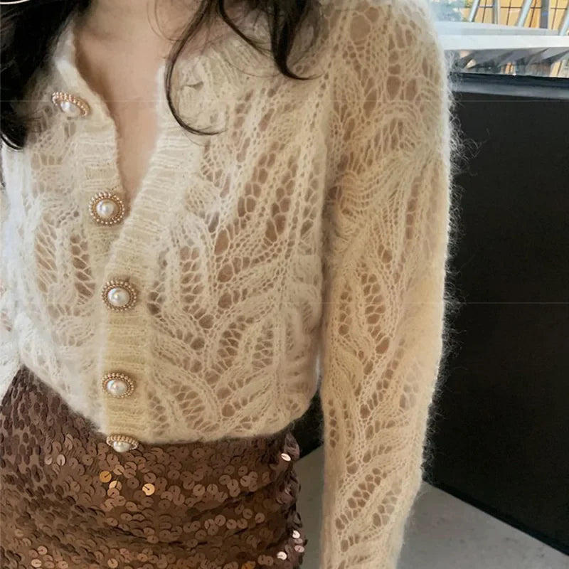 Hollow Out Single Breasted Spring Knit Cardigan