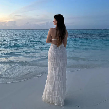 Halter Pleated Boho Vacation Dress