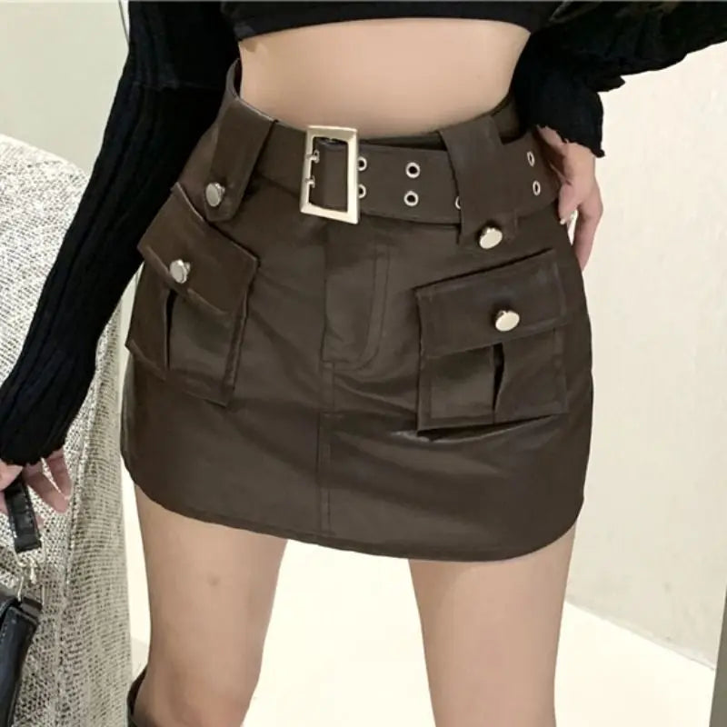 Skinny Pocket Wrap PU Skirt