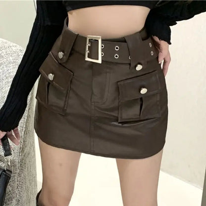 Skinny Pocket Wrap PU Skirt