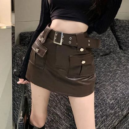 Skinny Pocket Wrap PU Skirt